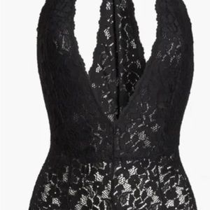 NWT Free People Avery Dark Gray Lace Bodysuit size X Small